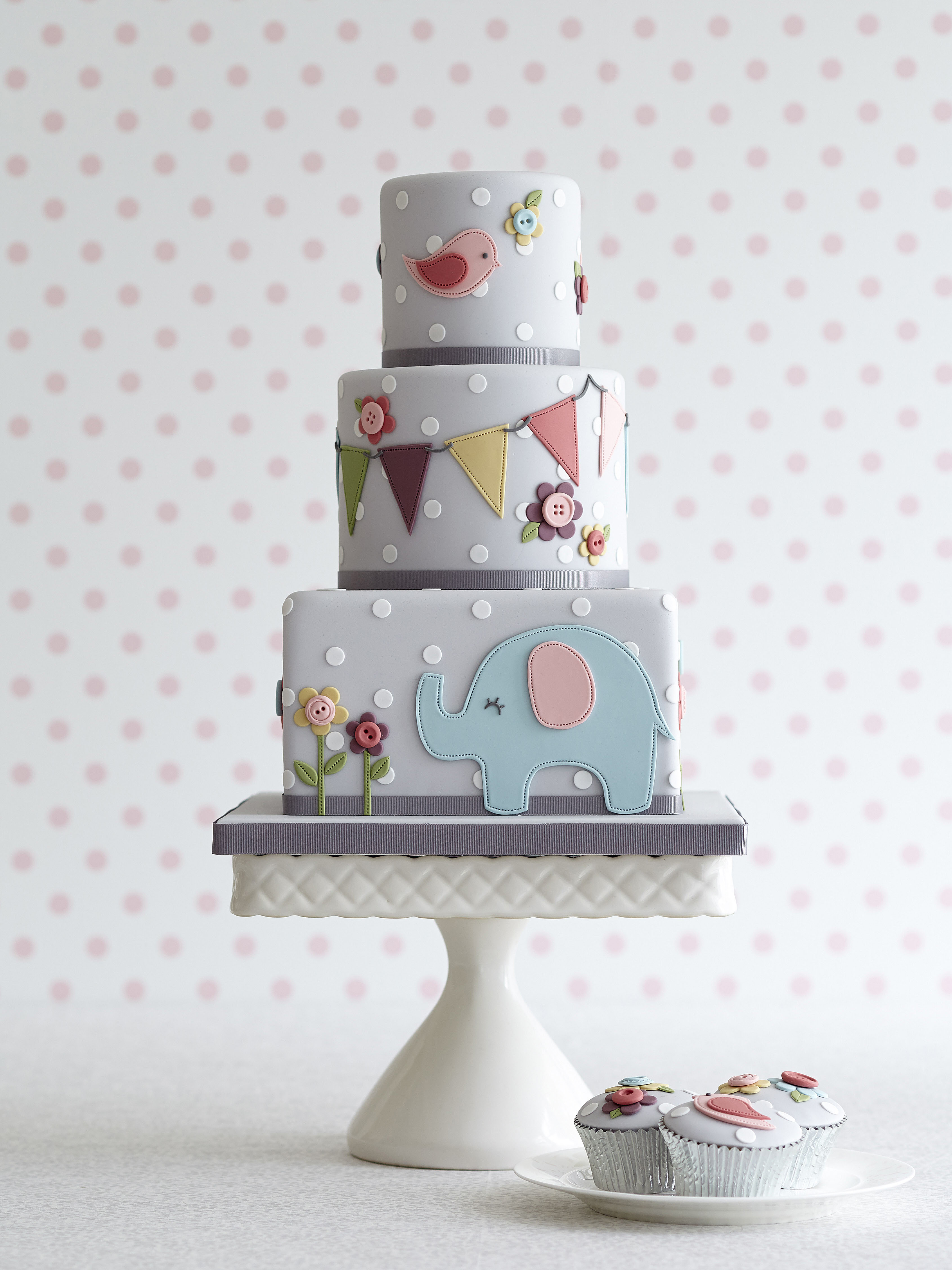Baby Elephant and Bunting cake Zoe Clark Cakes