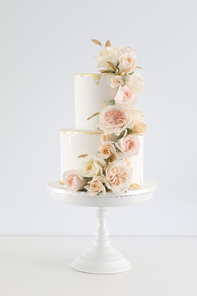 Floral rose cascade wedding cake